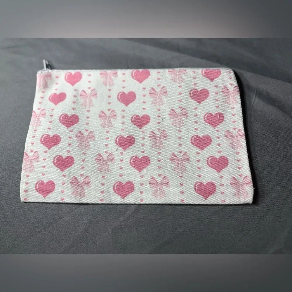 New Pink Bow Print Zip Pouch